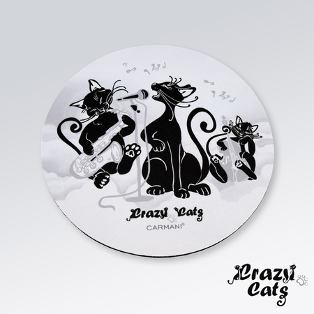 Crazy Cats Podkładka pod mysz komputerową - Kocia Muzyka, okrągła, biała